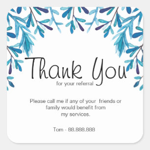 Real Estate Agent Referral Thank You blue Square Sticker