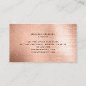 Real Estate Agent Rose Gold Brushed Metal  Business Card (Back)