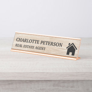 Real Estate Agent Rustic Wood Background Desk Name Plate