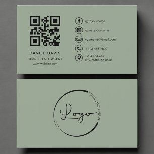 Real Estate Agent Sage Green Logo QR Code  Business Card