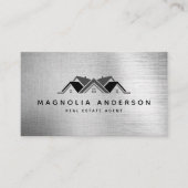 Real Estate Agent Silver Brushed Metal  Business Card (Front)
