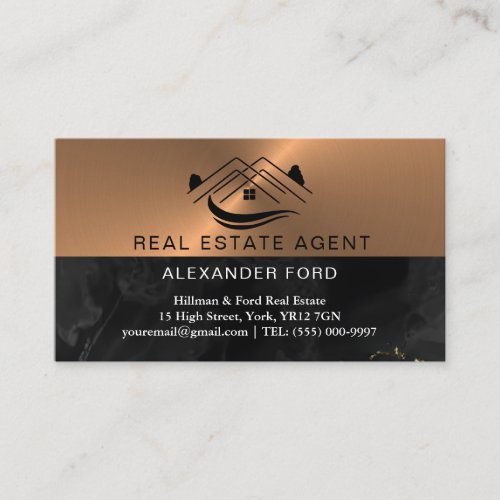 Real Estate Agent silver Metallic Copper Business Card