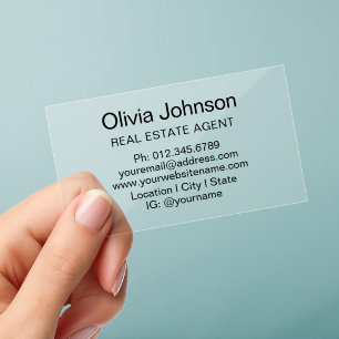 Real Estate Agent Transparent Modern Simple Clear Business Cards
