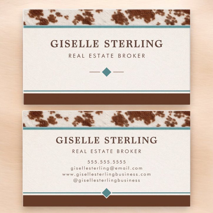 Real Estate Agent Western Ranch Cowhide Business Card