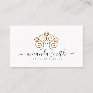 Real estate agent with treehouse in gold color business card