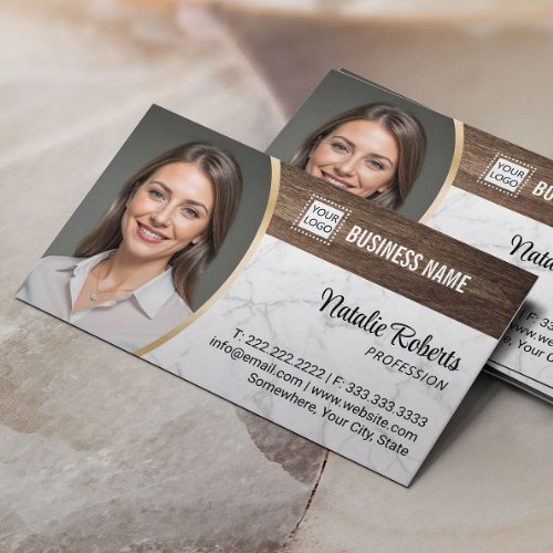 Real Estate Agent Wood  Marble Realtor Photo  Business Card