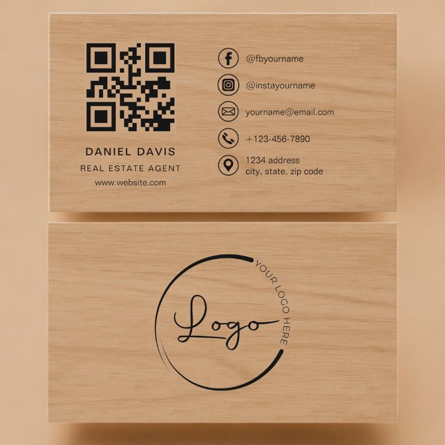 Real Estate Agent Wood Professional QR Code Business Card (Creator Uploaded)
