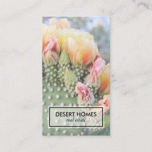 Real Estate Agent Yellow Cactus Bloom Desert Photo Business Card