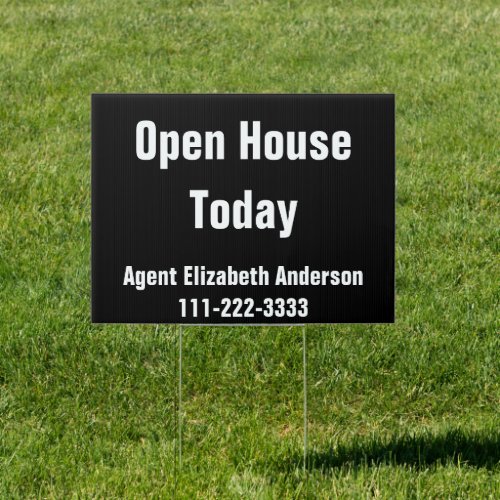 Real Estate Agents Black White Open House Today Sign