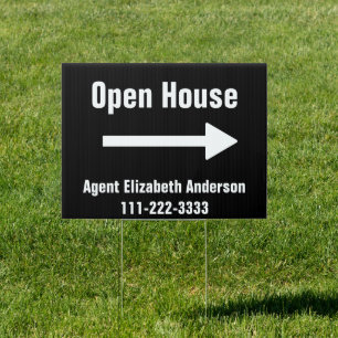 Real Estate Agent's Black White Open House Today Sign