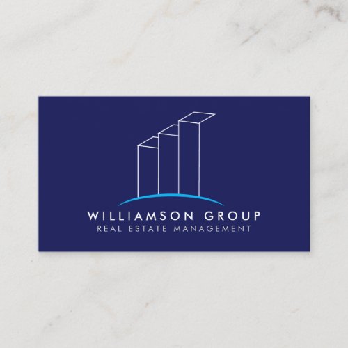 Real Estate Architect Building Logo on Blue Business Card