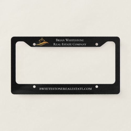 Real Estate Black Gold Custom Company Marketing License Plate Frame