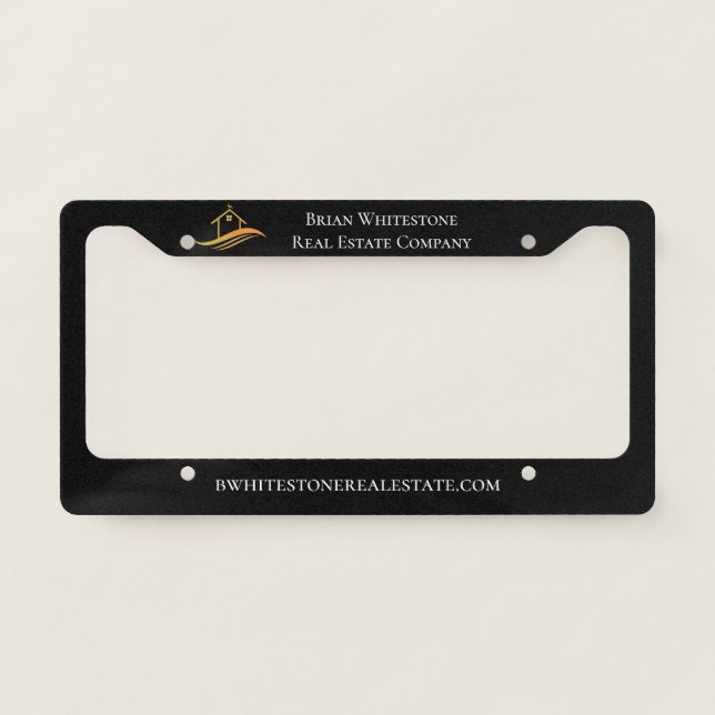 Real Estate Black Gold Custom Company Marketing License Plate Frame (Front)