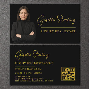 Real Estate Black Gold QR Code Script Luxury Business Card