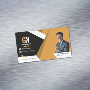 Real Estate Black & Gold Real Estate Business Card Magnet