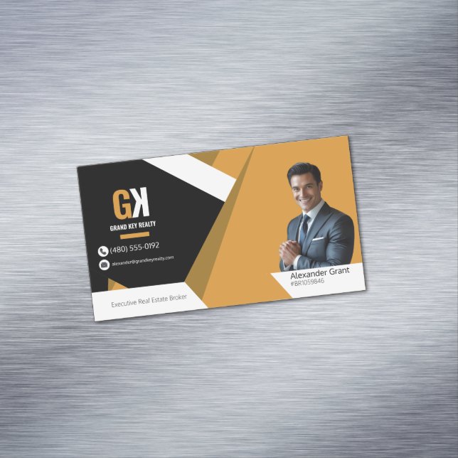 Real Estate Black & Gold Real Estate Business Card Magnet (In Situ)