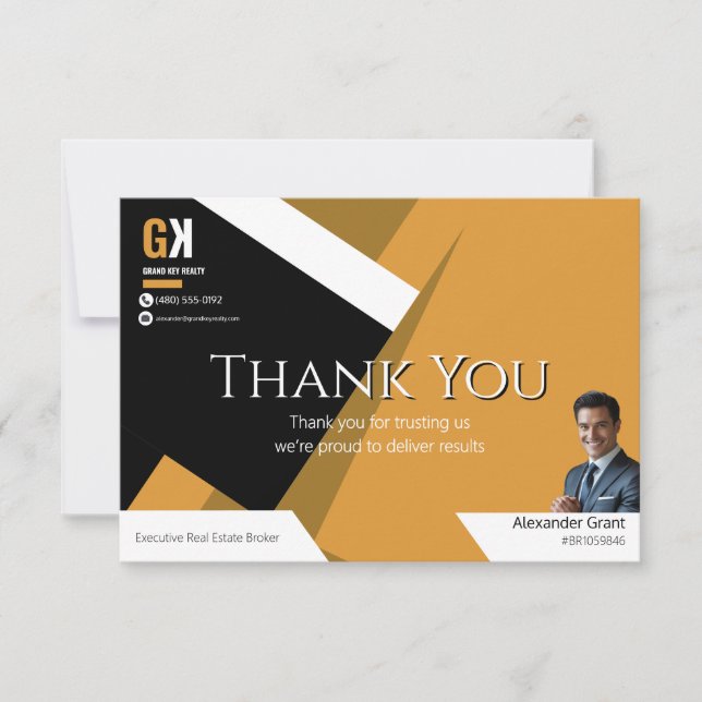 Real Estate | Black & Gold Realtor Design Thank You Card (Front)