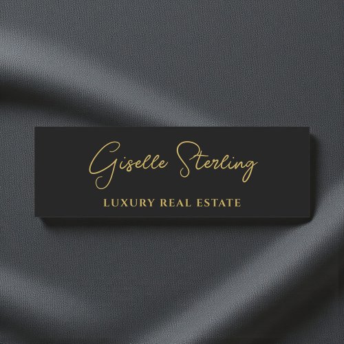 Real Estate Black Gold Script Luxury Name Tag