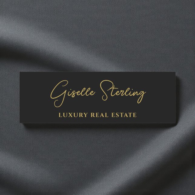 Real Estate Black Gold Script Luxury  Name Tag (Creator Uploaded)