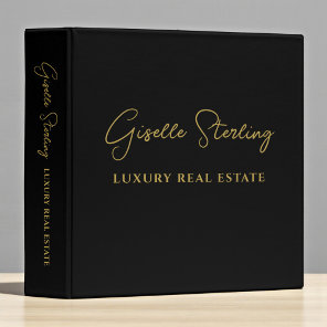 Real Estate Black Gold Script Luxury Professional 3 Ring Binder