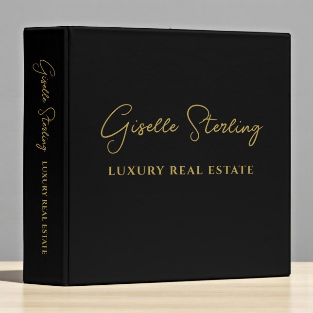 Real Estate Black Gold Script Luxury Professional 3 Ring Binder (Creator Uploaded)