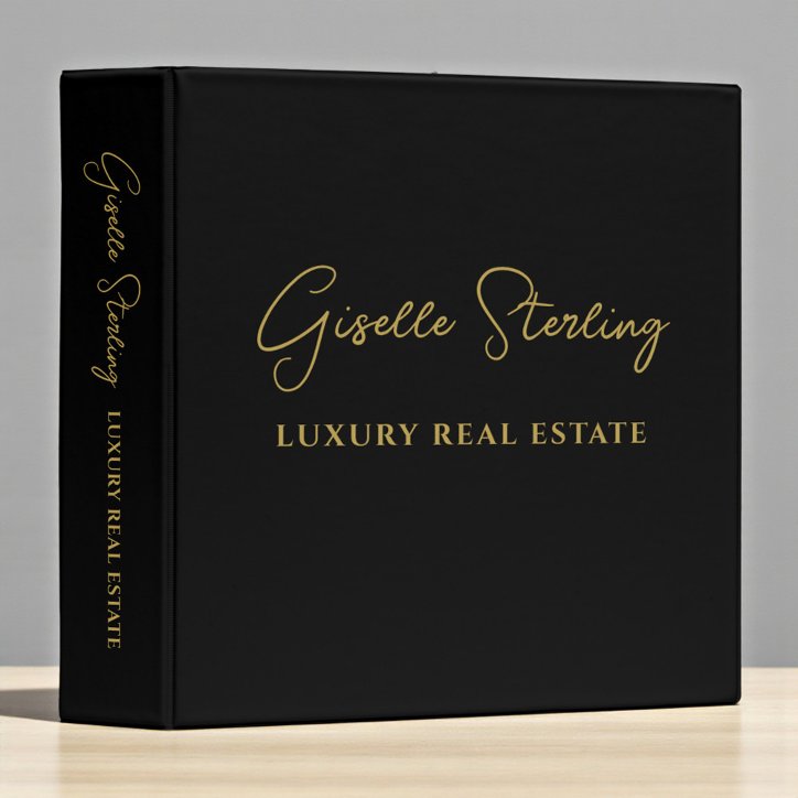 Real Estate Black Gold Script Luxury Professional 3 Ring Binder