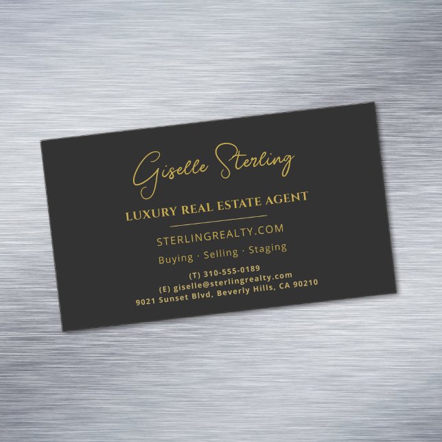 Real Estate Black Gold Script Luxury Professional Business Card Magnet (Creator Uploaded)