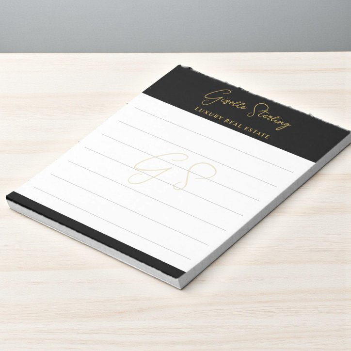 Real Estate Black Gold Script Luxury Professional Notepad