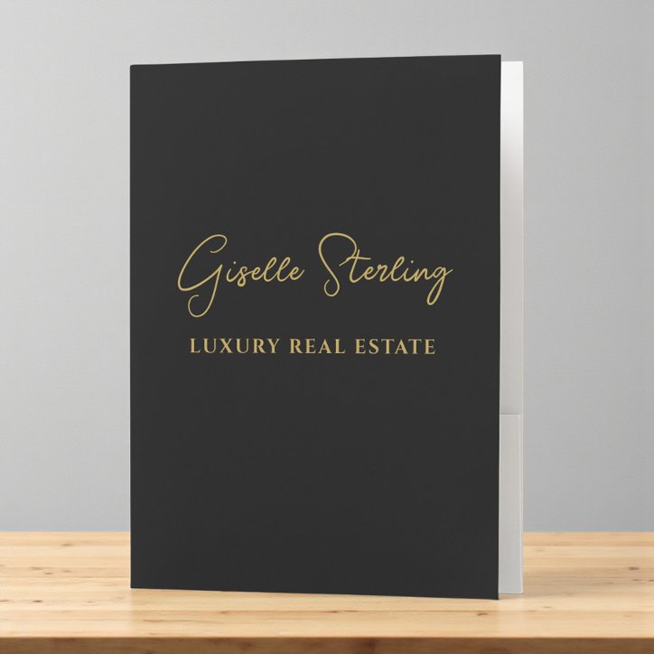 Real Estate Black Gold Script Luxury Professional Pocket Folder