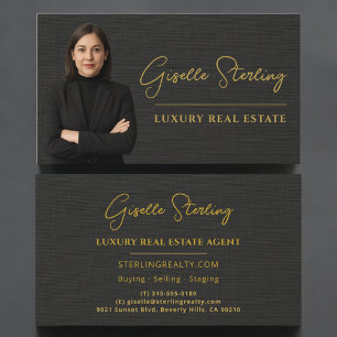 Real Estate Black Linen Luxury Professional Business Card