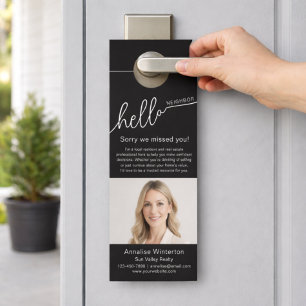 Real Estate Black Modern Script Photo Business Door Hanger