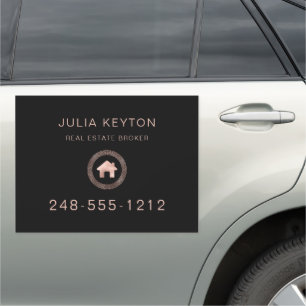 Real Estate Black Rose Gold House Logo Car Magnet