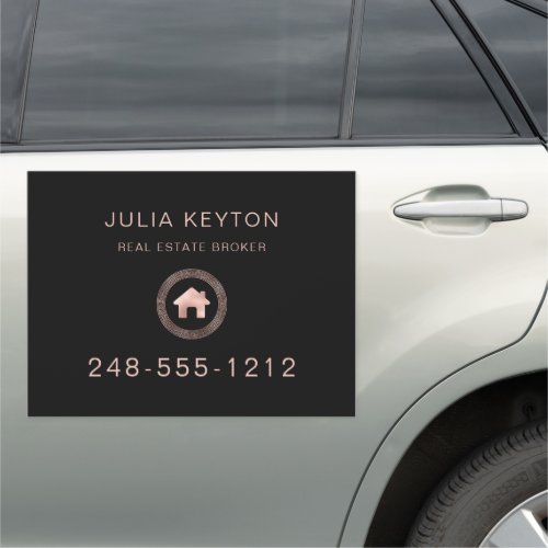 Real Estate Black Rose Gold House Logo Car Magnet