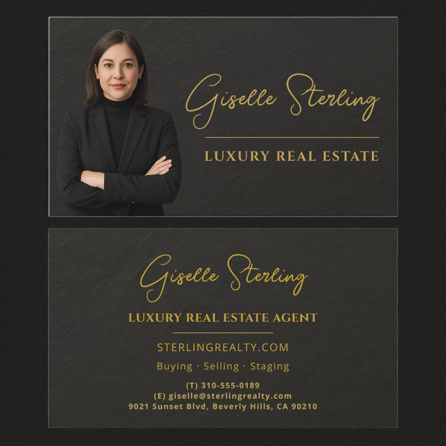 Real Estate Black Stone Slate Photo Business Card (Creator Uploaded)
