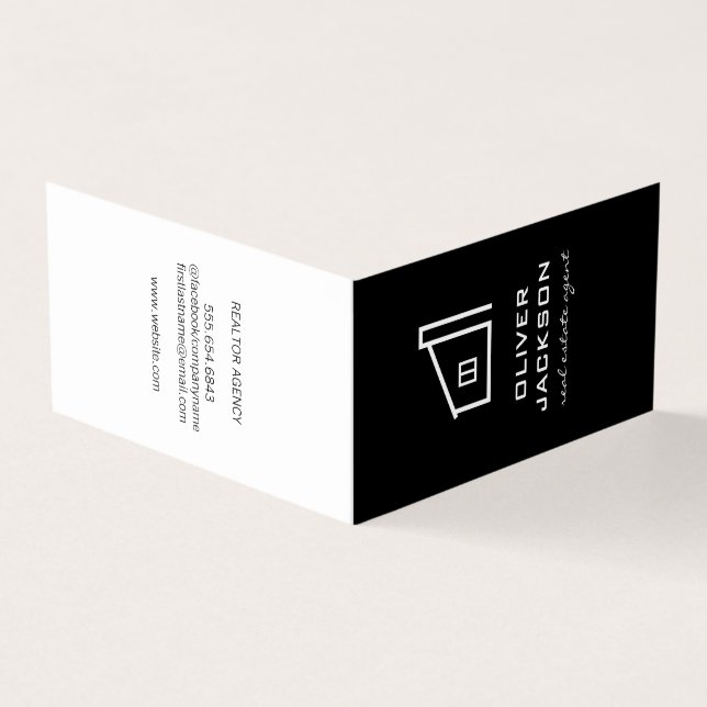 Real Estate Black White Business Card (Outside)