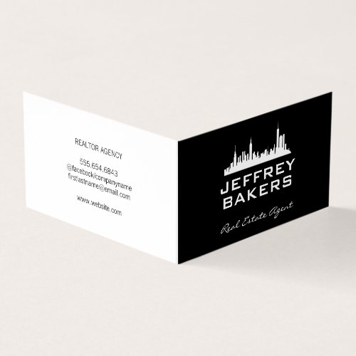 Real Estate Black White  City  Business Card