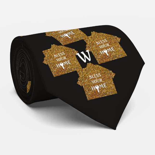 Real Estate BLESS YOUR HOME Glitter Monogram Neck Tie (Rolled)
