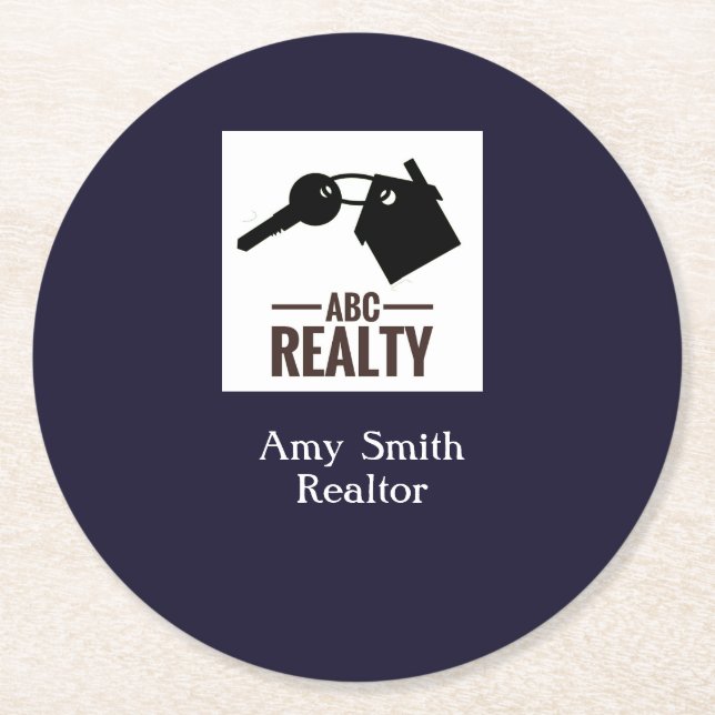 Real Estate Blue Round Paper Coaster (Front)