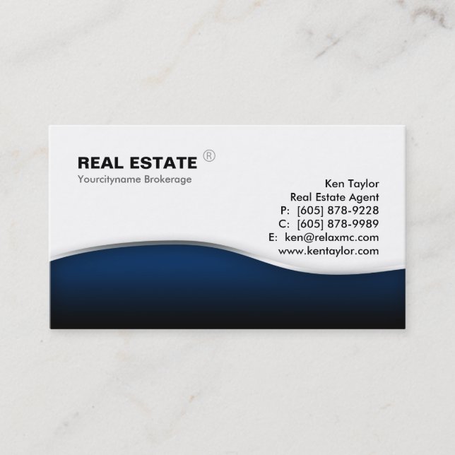 Real Estate Blue Wave Modern Metal Business Card (Front)