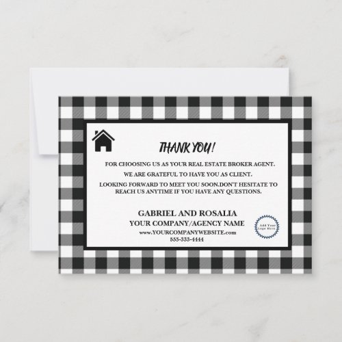 Real Estate Broker Agent Business Buffalo Checks Thank You Card