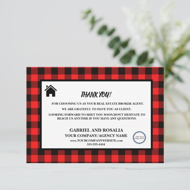 Real Estate Broker Agent Business Buffalo Checks   Thank You Card (Standing Front)