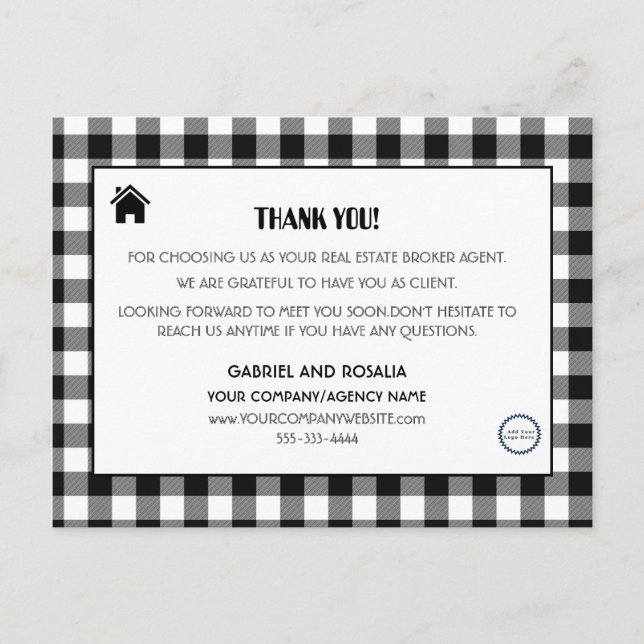 Real Estate Broker Agent Business Logo Thank You Postcard (Front)