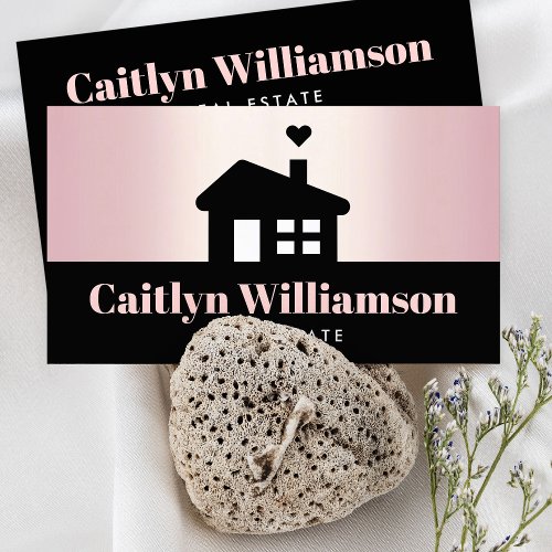 Real Estate Broker Agent Modern Black Pink House Business Card