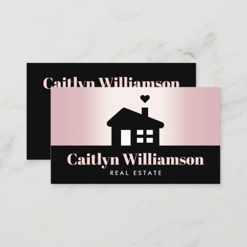 Real Estate Broker Agent Modern Black Pink House Business Card