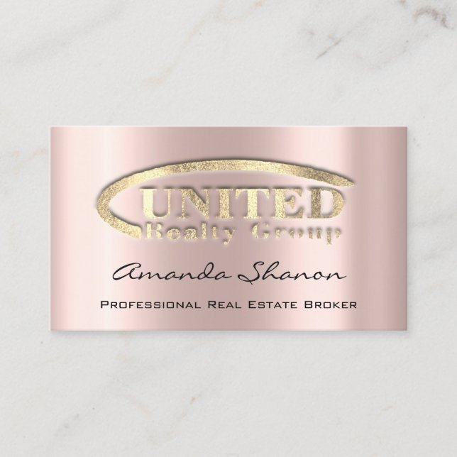 Real Estate Broker Agent Rose Gold Logo Custom Business Card (Front)