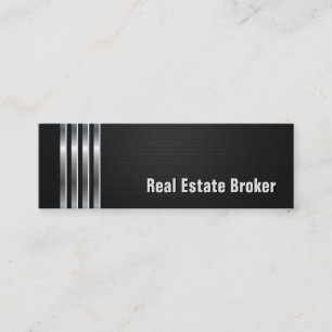Real Estate Broker - Black Silver Stripes Mini Business Card