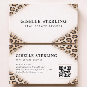 Real Estate Broker Cheetah Leopard Print QR Code Business Card