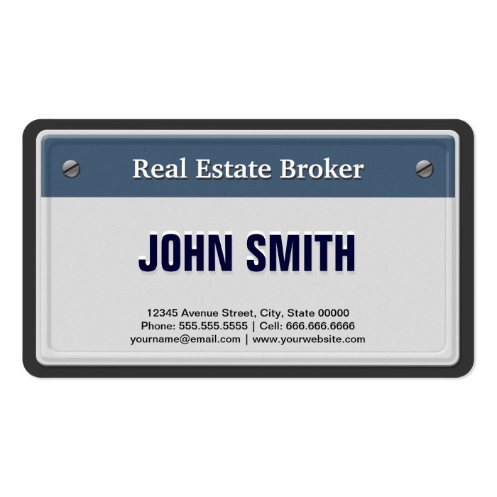 Real Estate Broker   Cool Car License Plate Business Card