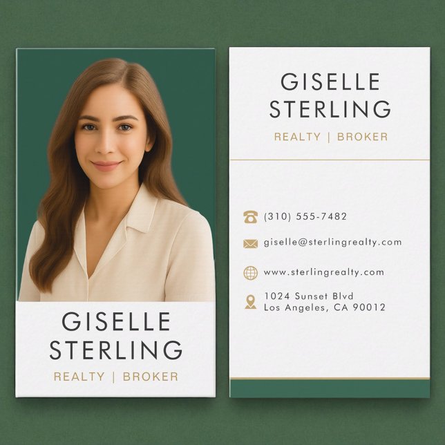 Real Estate Broker Emerald Green Gold Professional Business Card (Creator Uploaded)