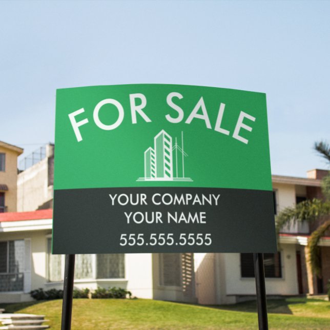 Real Estate Broker For Sale Business Logo Lawn Sign (green black for sale logo yard signage)